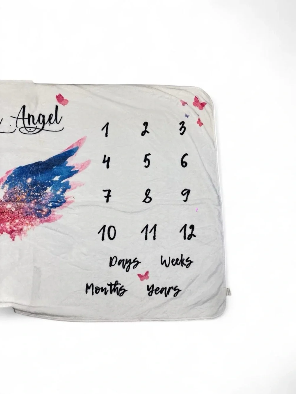 ✨White baby blanket with blue & red angel wings graphic ✨